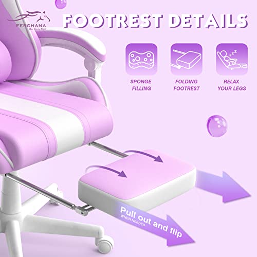 Ferghana Purple Gaming Chair With Bunny Ear, Cute Massage Gaming Chairs For Adults & Teens, Office Pc Gamer Chair With Footrest, Kawaii Computer Game Chair For Girls, Racing Reclining Silla Gamer #TOP7
