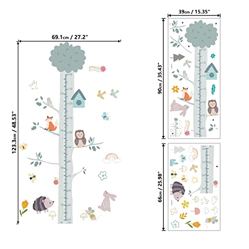 SUPERDANT Cartoon Animals Height Growth Chart Wall Sticker Big Tree Animal Owl Height Measure Decals with Sun Flower Rainbow Wall Decor for Nursery Kids Bedroom Decoration Children's Day Gift 40-140cm - Image 3