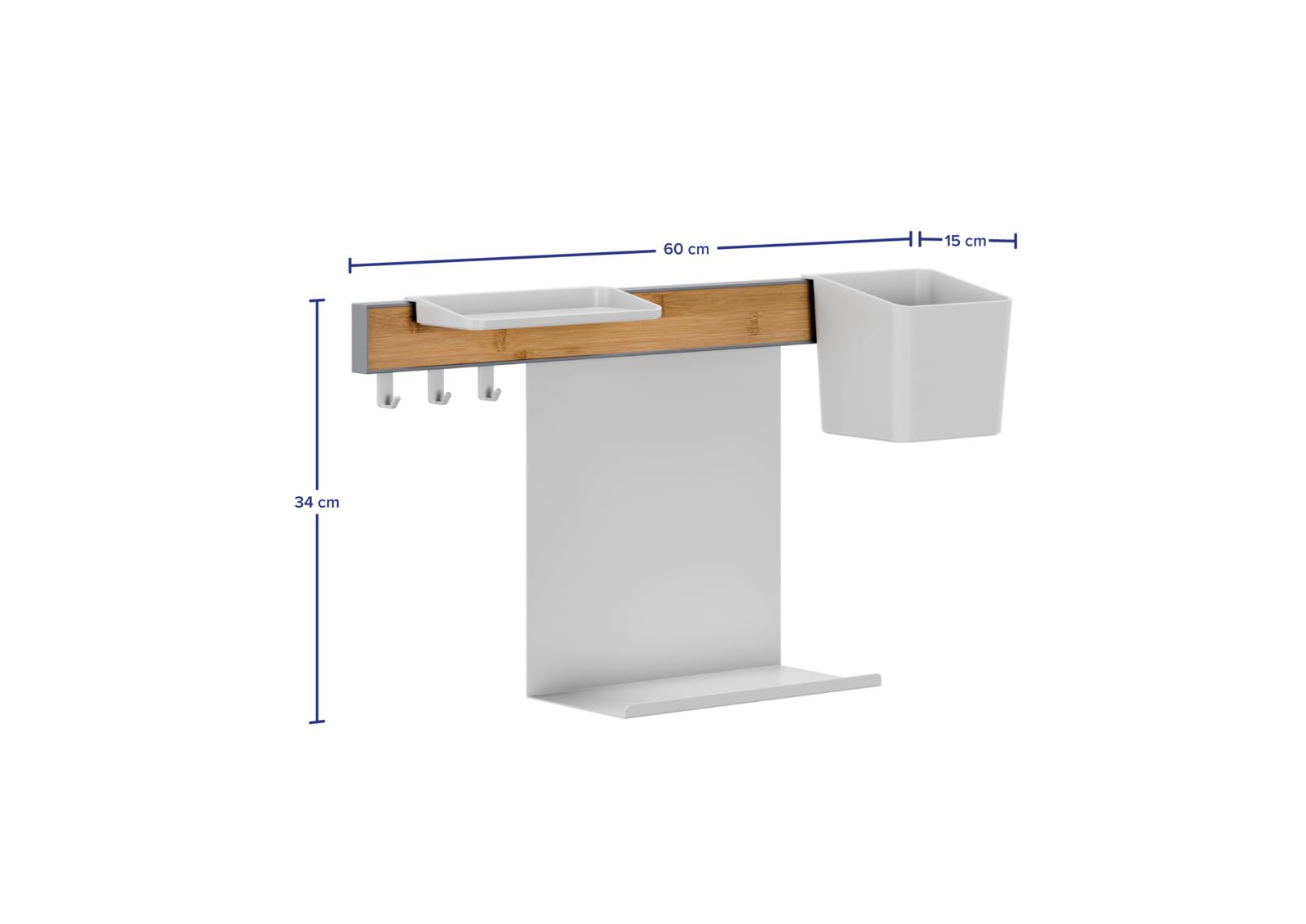 Tesa Kitchen Organizer da Cucina Combi Set S - Barra Autoadesiva con Vaso per Erbe Aromatiche, 2 Ripiani, Binario con 3 Ganci - Montaggio senza Foratura - Bambù/Bianco