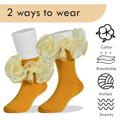 3 Pairs Baby Girl Double Lace Turn Cuff Cotton Girls Ruffle Socks Frilly Dress Socks for Toddlers and Kids3