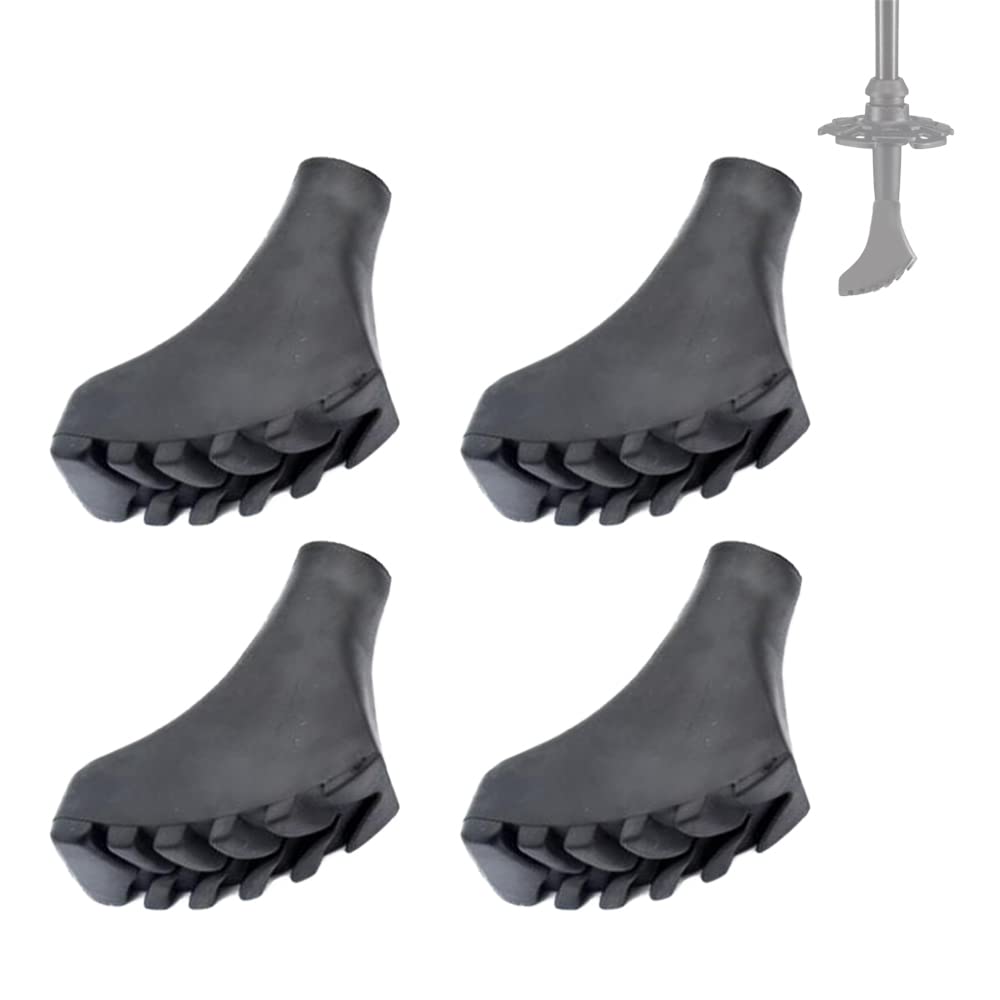 Trekking Pole Tip Protector Replacement - Hiking Sticks Rubber End Cap Shock Absorbing Accessories for Most Standard Walking Sticks, 4 Pcs