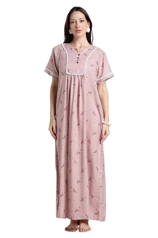 naidu hall Nighty for Women Printed A Line Full Length Nighty with Pocket Nightdress Maxi Sleepwear Dress for Women-picture-36