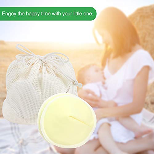 Langsprit Leak-Proof Reusable Bamboo Nursing Pads(14 Pack),Super Absorbent Washable Breast Pads with Laundry Bag (Multicolored, Contoured)