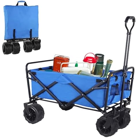 AthLike 262L Heavy Duty Collapsible Wagon, 330lbs Weight Capacity Foldable Beach Utility Cart W/All-Terrain 360° Wheels (7'') & Drink Holders for Sand, Camping, Grocery, Garden, Shopping, Sports Cover