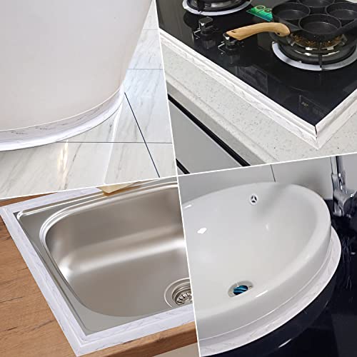 Image of Dstorelhp 2PCS Caulk Tape, White Marble, 1.5 inch x 10.5Ft | Waterproof, Self Adhesive, Peel and Stick, For Countertop Bathroom Toilet Bathtub Sink Shower Wall Trim, Easy to Install