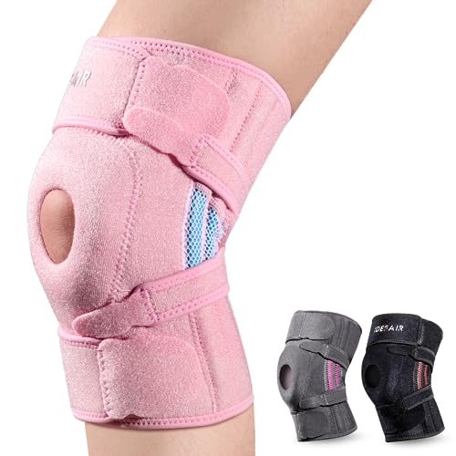 Idefair Kniebandagen Damen, Rosa M-XXL Knie Bandagen für Frauen, Kompression Patellasehnenbandage mit klettverschluss für Meniskus Arthrose Knieschmerzen Knierelief, Knee Support für Gym Kraftsport