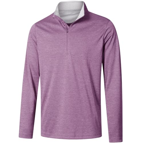 VAUTE Mens Quarter Zip Pullover Shirts UPF 50+ Long Sleeve Mens Golf Shirt 1/4 Zip Pullover Mens Dry Fit Lightweight Sweatshirt Athletic Pullover Purple X-Large