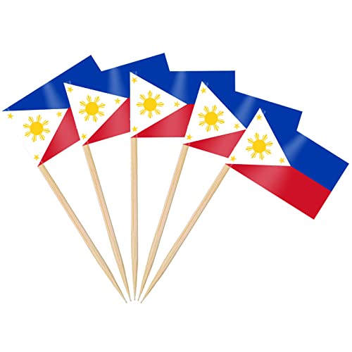 AhfuLife 100PCS Drapeau Cure-dent Philippines, Pic Drapeau Philippin pour Topper de Coupe, Cure Dent Drapeau Philippines pour Jardin Bar Fête Fourniture Buffets Apéritifs