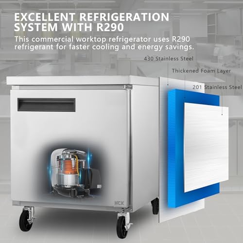 Hck DUC29R Commercial Refrigerators 29 Inch Reach-In Single Door Stainless Steel,Undercounter Worktop Refrigerator,7 Cu.Ft Cooler thumb #5