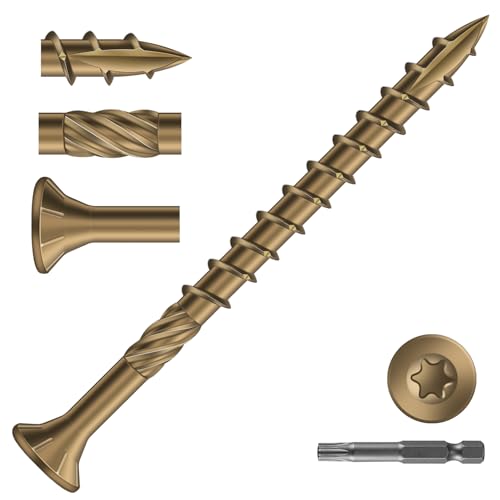 Image of #9 x 2-1 /2 inch Deck Screws (81Pcs) 1lb. Carbon Steel, Yellow, Flat Head, Rust Resistant epoxy Coated, with T25 Star Bit