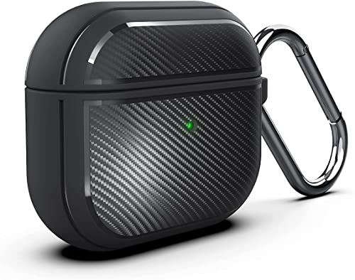 HALLEAST Kompatibel mit für airpods 3 hülle 2021, TPU Case mit Karabiner für Apple AirPods 3. Generation, LED Sichtbar,Kabelloses Aufladen,Carbon Fibre Cover