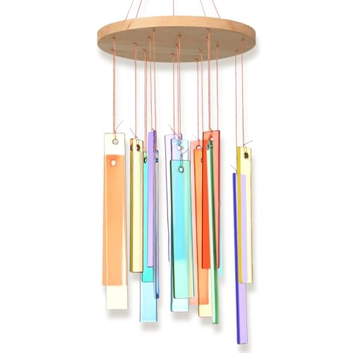 Wenqik 17 Sea Glass Shell Wind Chimes for Outside Handcrafted Gradient Shells Coastal Style Decor Xmas Gifts for Women Wind Chimes Lovers Beach Patio Decor(Colorful)