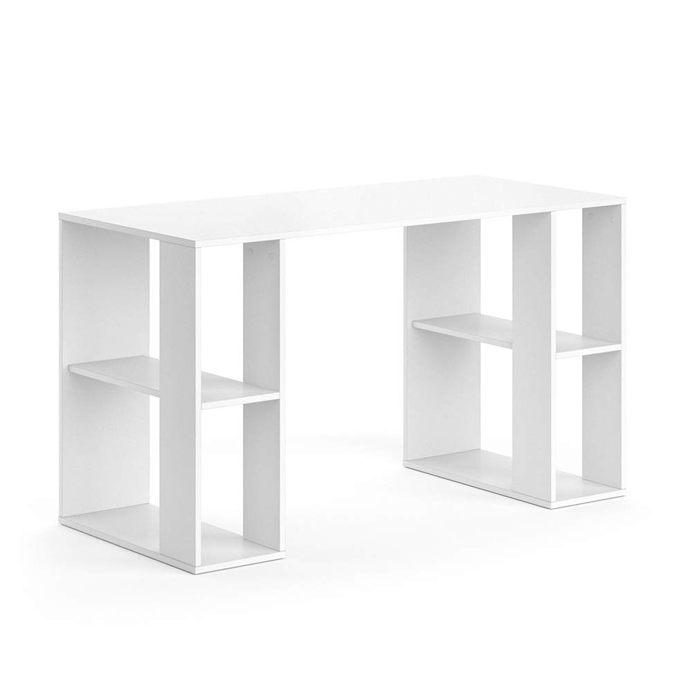 Vicco Bureau Arian, Blanc, 130x60cm | avec compartiments latéraux ouverts pour espace de rangement supplémentaire