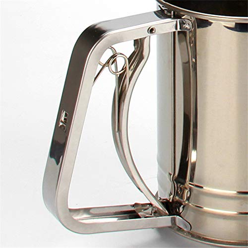 Stainless Steel Hand-held Flour Sifter with Handle, Squeeze Metal Fine Mesh Sieve for Baking,Baking Stainless Steel 3 Cup Double Layers Sieve with Hand Press Design - Thumbnail 4