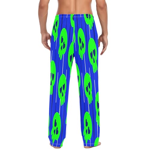 Qilmy Cartoon Skull Men's Cotton Pajama Pants, Lightweight Lounge Sleepwear with Drawstring and Pocket3