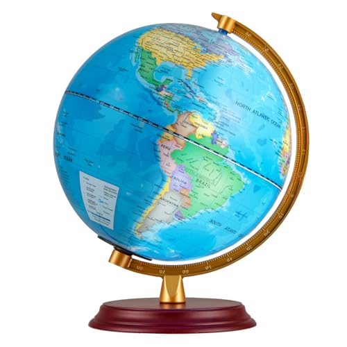Goplus 8 Inch Illuminated World Globe, Night Light up Globe Lamp with Wooden Stand and HD Map for Adults Home Office, Desktop Decoration (Blue)