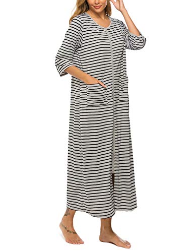 Image of Bloggerlove Zipper Front Robes for Women House Coat Half Sleeve Loungewear Long Nightgown with Pockets S-3XL