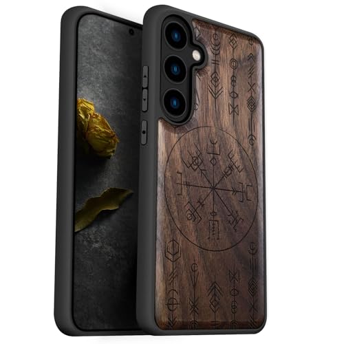 Coque Samsung S24 gravure laser - Protection premium en noyer sculpté amulette viking Carveit