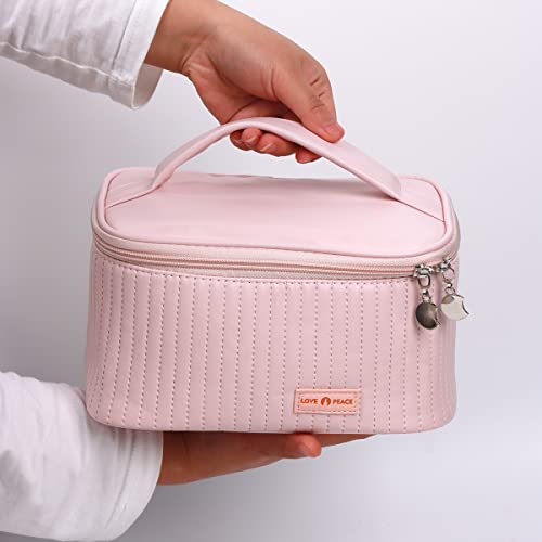 Leznazik Travel Makeup Bag Pu Leather Large Cosmetic Bag Makeup Case Organizer For Women And Girls (Pink) #TOP5