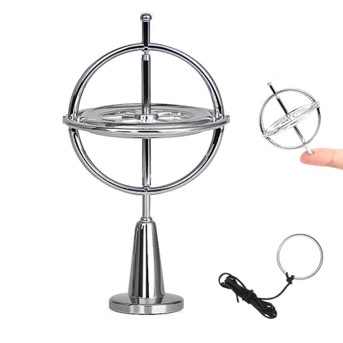 Metal Gyroscope Toy - Fingertip Spinning Top Balance Physics Toys, Desk Anti Gravity Rotating Precision Gyroscopes Adults, Office Flying Motion, Educational Training Gift (First Generation-Silver)