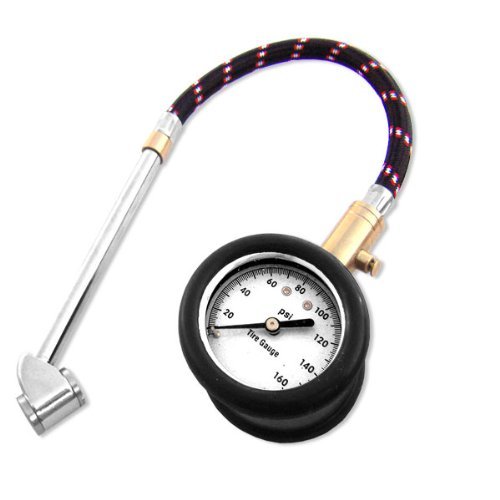 Neiko Heavy Duty Tire Gauge with Large Dial, Flex Hose, 10 - 160 PSI