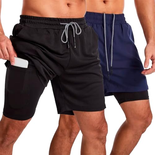 Kit 2 Short Masculino Academia 2 em 1 Bermuda Dry Fit Corrida Treino com Bolso Celular INSIDE SPORTS