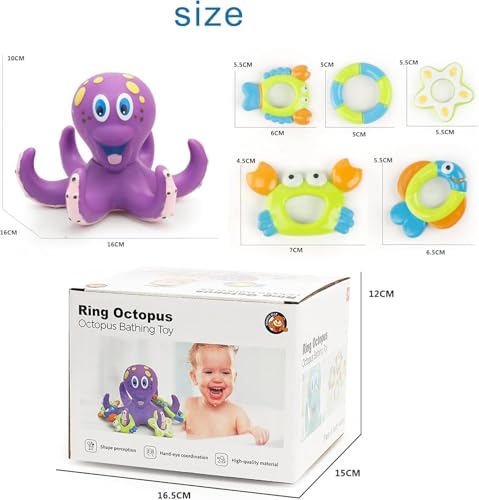 Image of Happy Hues Octopus with Shape Rings Bath Toys for Babies &Toddlers- Mold-Free Wall Mount Waterfall Bath Toys (Octopus Ring)