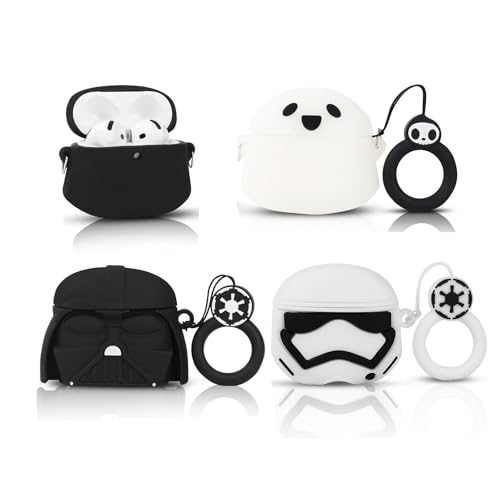 4 paquetes) Funda de silicona para AirPods 4 auriculares (2024), XMBYGY Dibujos Animados Carga Antichoque Funda de Auriculares con Llavero para AirPods 4ª Generación (GBK+GWT+SBK+SWT)
