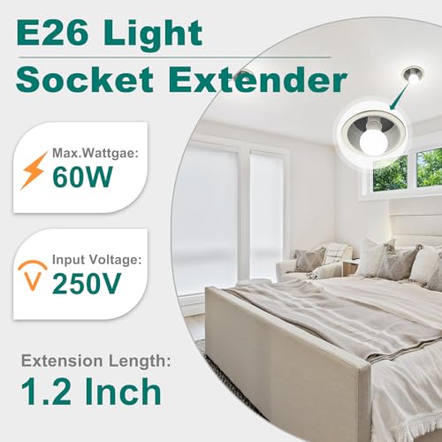 Image of DiCUNO E26 to Socket Extender, E26 /E27 Lamp Bulb Extension, Holder Adapter (4-Pack)