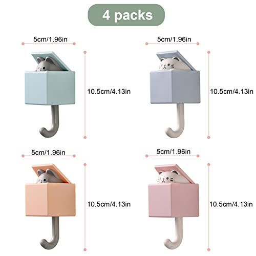 idudu 4Stück Wandhaken Selbstklebend, Hochwertiger Abs-Kunststoff, Wandhaken Kinder,Vielseitige Haken, Abzieh- Und Klebe-Technologie, Breite Anwendung,Cat Key Hooks For Home, Kitchen, Hats, Keys