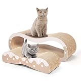 FluffyDream 2 in 1 Cat Scratcher Cardboard Lounge Bed, Cat Scratching Post, Durable Board Pads Prevents Furniture Damage,Large,Wave