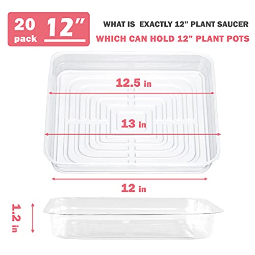 Ultraoutlet 20 Pack Square Plant Saucer Plant Trays For Pots 12 Inch Plant Saucers For Outdoors And Indoor Clear Plant Pot Saucers Flower Pot Saucers To Catch Water Drip Tray (20, 12 In) #TOP4