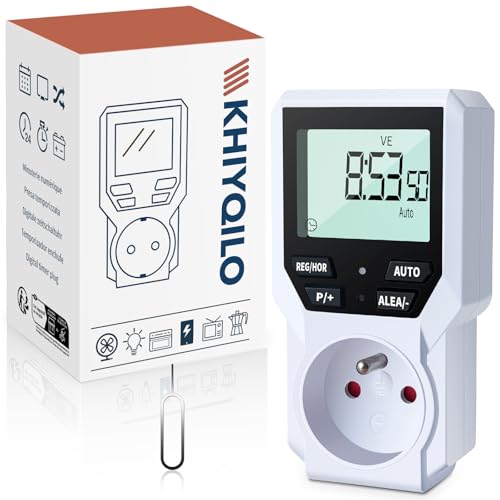 KHIYQILO Programmateur Prise Électrique Digitale, Version Française, Minuterie Prise Numérique 18 Programmes, Prise Programmable Digitale, Compte à Rebours, Mode Anti-vol, Économie d'Energie Français