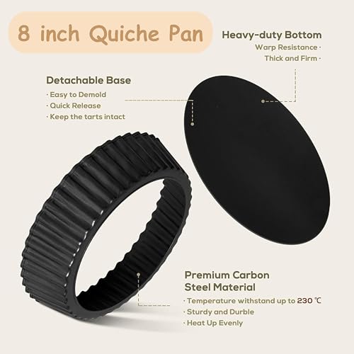 8 inch Quiche Pan,Flan Tins with Loose Base, Non-Stick Tart Tin,Fluted Round Deep Flan Dish, Tart Tins for Baking Quiches, Pies, Flans, Cheese - Image 4