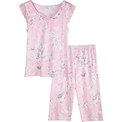 Pyjama femme sans manches pour des matinées d'été fraîches et fleuries en coton doux M-3XL
