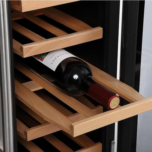 55 Cans, 20 Bottles Wine Fridge, Dual Zone Wine and Beverage Refrigerator ,Quiet Compressor, Blue LED, 24 Inch Under Counter Fridge for Home Entertaining