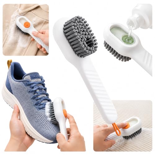 Image of Multifunctional Liquid Shoe Brush with Soap Dispenser - Pack of 2 | Press Type Cleaning Box Long Handle Washer for Sneakers, Sports Shoes, Canvas, Leather & Household