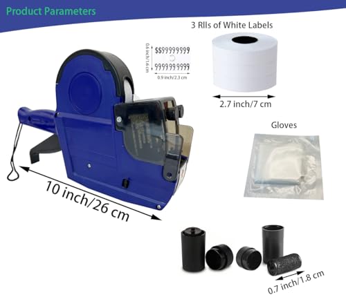 NaviLintek 2 Line 20 Digit Price Gun Labeler w/ 1800 White Labels 3 Ink Rolls Kit,Date Code Pricing Tagging Stickers Stamper Tag Machine for Retail Garage Yard Sale,Clothes Label Applicator(PRO) - Thumbnail 4