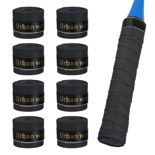 Set de 8 Grip y Overgrips, para Raqueta de Tenis, Bádminton y Squash, Grip Antideslizante para Palas y Raquetas, Overgrip Autoadhesivo y Absorbente, Accesorios de Padel y Tenis (Negro)