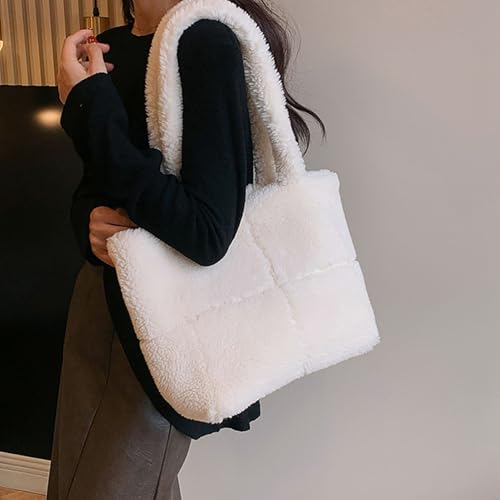 Fluffy Tote Bag, 16.5inch Soft Fluffy Bag, Large Capacity Fuzzy Shoulder Bag, Furry Purse for Women Girls (White)3