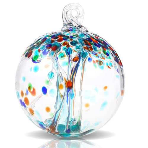 VOREEN 4 Hanging Glass Garden Gazing Ball Hand Blown Glass Witch Ball Christmas Ornament Friendship Balls for Outdoor Garden Patio Window Home Dcor Gift for Mom Wife Friend Teal Blue