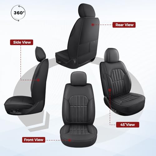Image of Truckiipa Dodge Ram 2 Front Leather Seat Covers Custom Fit for 2002-2026 1500 2500 3500 Pickup Crew Double Quad Cab Laramie Big Horn Full Coverage Waterproof Truck Seat Cover, Black