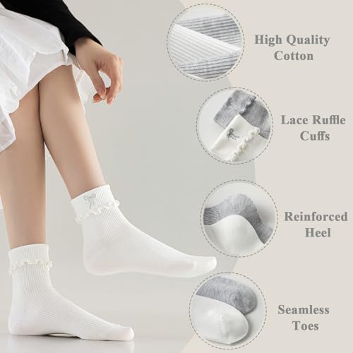 Mcool Mary Women's Ankle Socks Thin Ruffle Casual Cotton Frilly Breathable Cute Knit Lettuce Socks Embroidery Bow 3 Pack Size 5-92