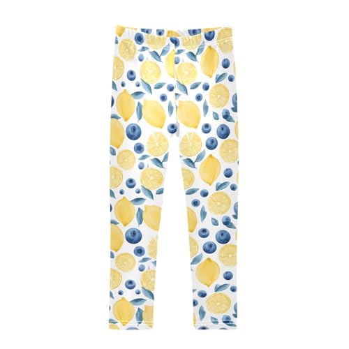 senya Girls Printed Leggings Yoga Pants Lemon Blueberry Pattern for Kids in 4t to 10 Years, 4T