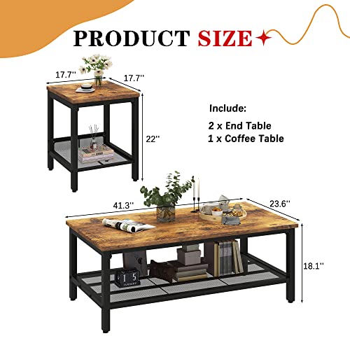 image for AWQM Coffee Table Industrial Coffee Table with 2 Square End Side Table