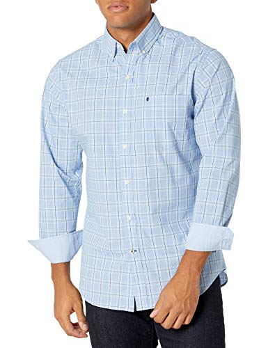 IZOD Men's Advantage Performance Plaid Long Sleeve Stretch Button Down Shirt, Blue Revival, X-Large