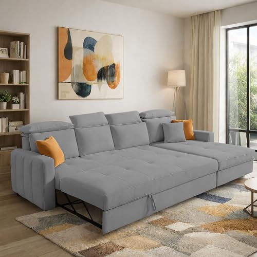 Image of Casaliving Gagnon RHS 6 Seater L Shape Corner Sofa Cum Bed for Living Room (Dark Grey Fabric) Premium Fabric Sofa