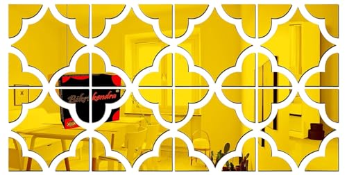 Image of Bikri Kendra - 8 Lovely Pattern Gold 3D Acrylic Mirror Wall Sticker Mirror Stickers for Wall Mirror Stickers Acrylic Stickers Wall Stickers for Hall Room Bed Room Kitchen