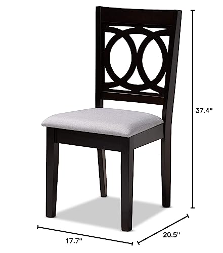 Baxton Studio Lenoir Dining Chair and Dining Chair Gray Fabric Upholstered Espresso Brown Finished Wood Dining Chair