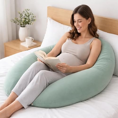 Coussin confortable vert en coton doux 190x32 cm pour relaxation et maternité - 7